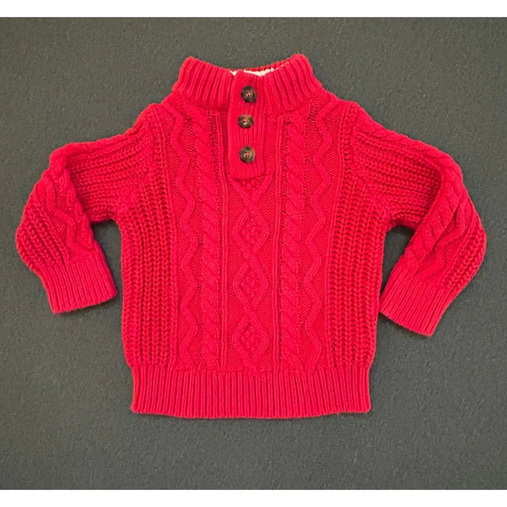 Baby Gap Cable Knit Mock Neck Sweater Red 18-24 Months Cotton Pullover Toddler